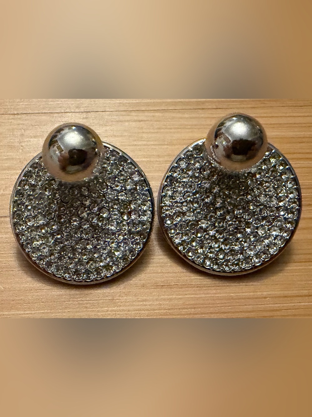 Vince Camuto Silver Pave Crystal Round Disc Statement Stud Earrings Stamped V